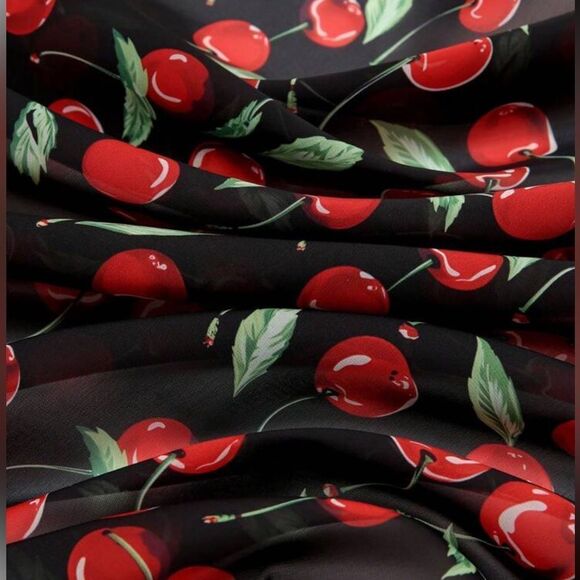 Cherry Print Black and Red Scarf P8 - Picture 3 of 6